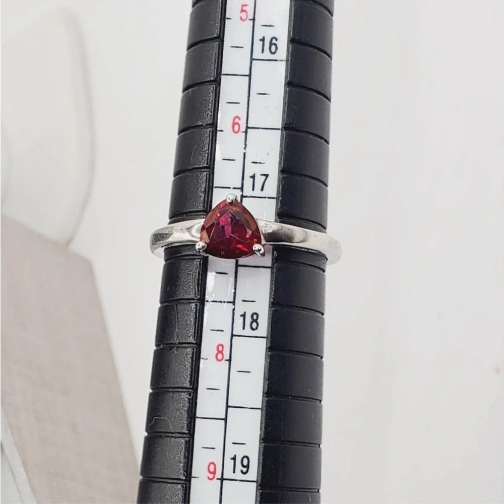 Genuine Red Trillion Ruby 925 Sterling Silver Solitaire Triangle Ring